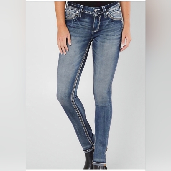 Rock Revival Rima Easy Skinny Women's Embellished Blue Jeans - Picture 2 of 10